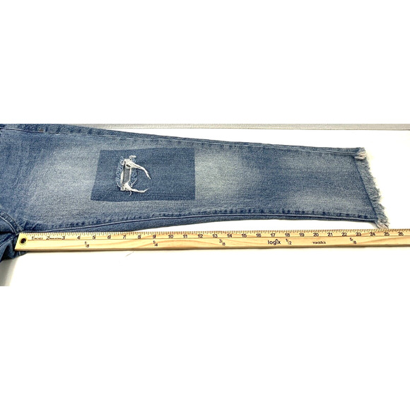 Gap Girlfriend Jeans Womens Size 25 Patches Light Wash Denim Distress Raw Hem - Picture 7 of 12